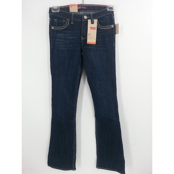 Levi's Boot Cut Slim Blue Jeans Denim Dark Wash Embroidered Girls NEW 14 Slim - Picture 1 of 3